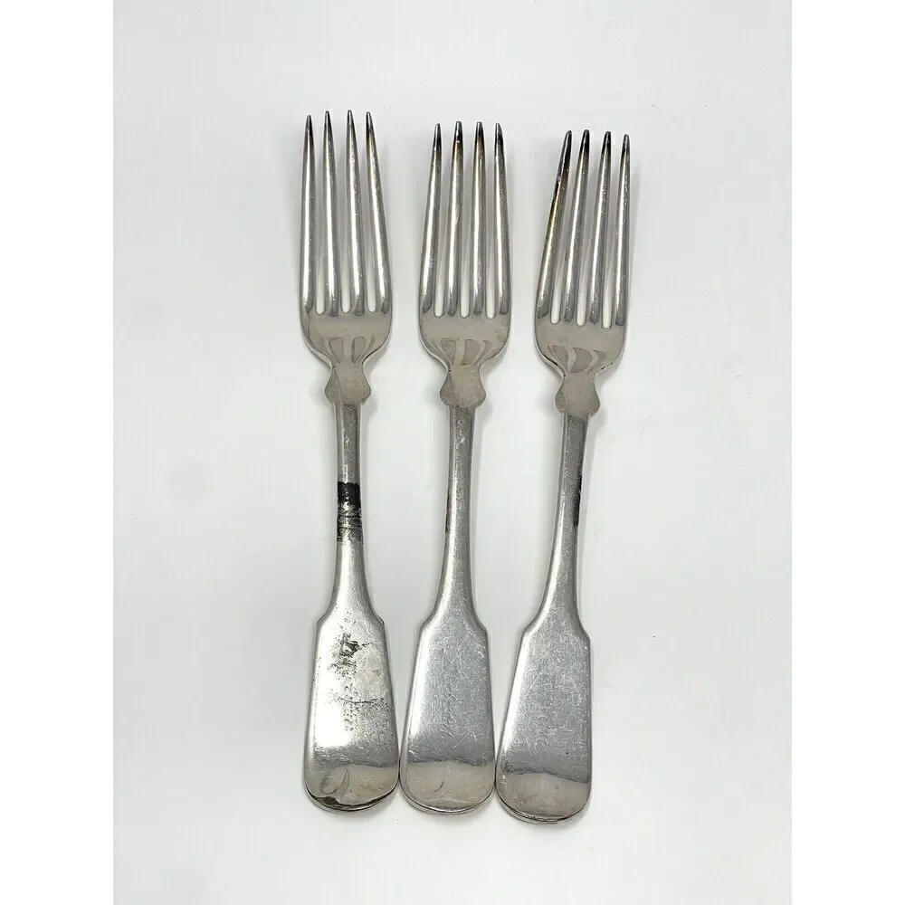 Rogers International Tipped 7 1/2” Dinner Forks Engraved Silverplate Set Of 3